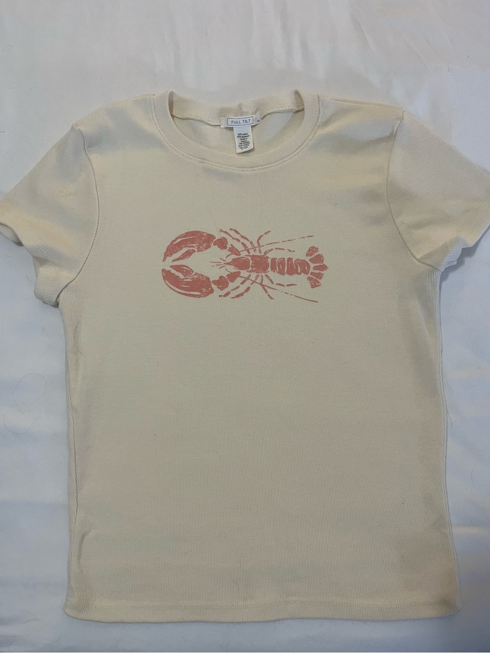 Full Tilt Cream Short Sleeve Tee with Coral Lobster Graphic